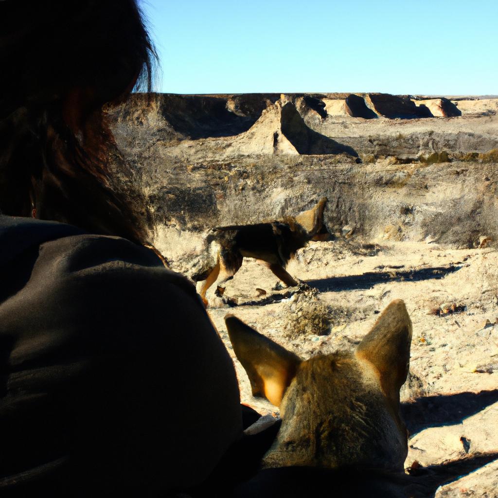 Person observing coyotes in Chaco