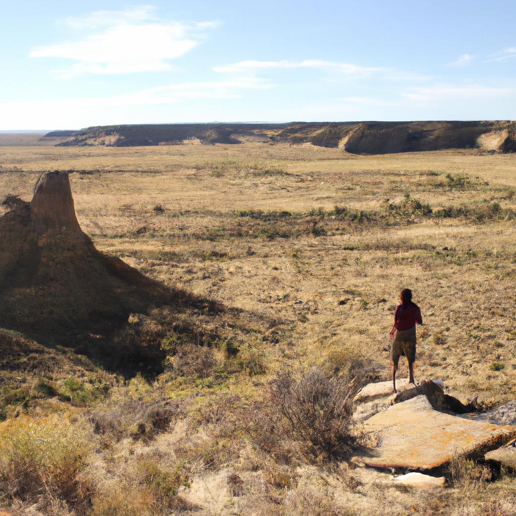 Person exploring Chaco Canyon landscape