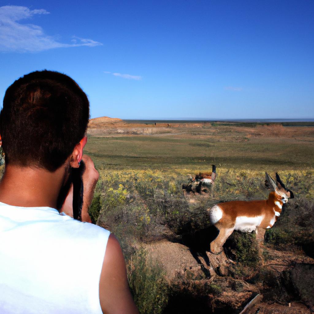 Person observing pronghorn in Chaco